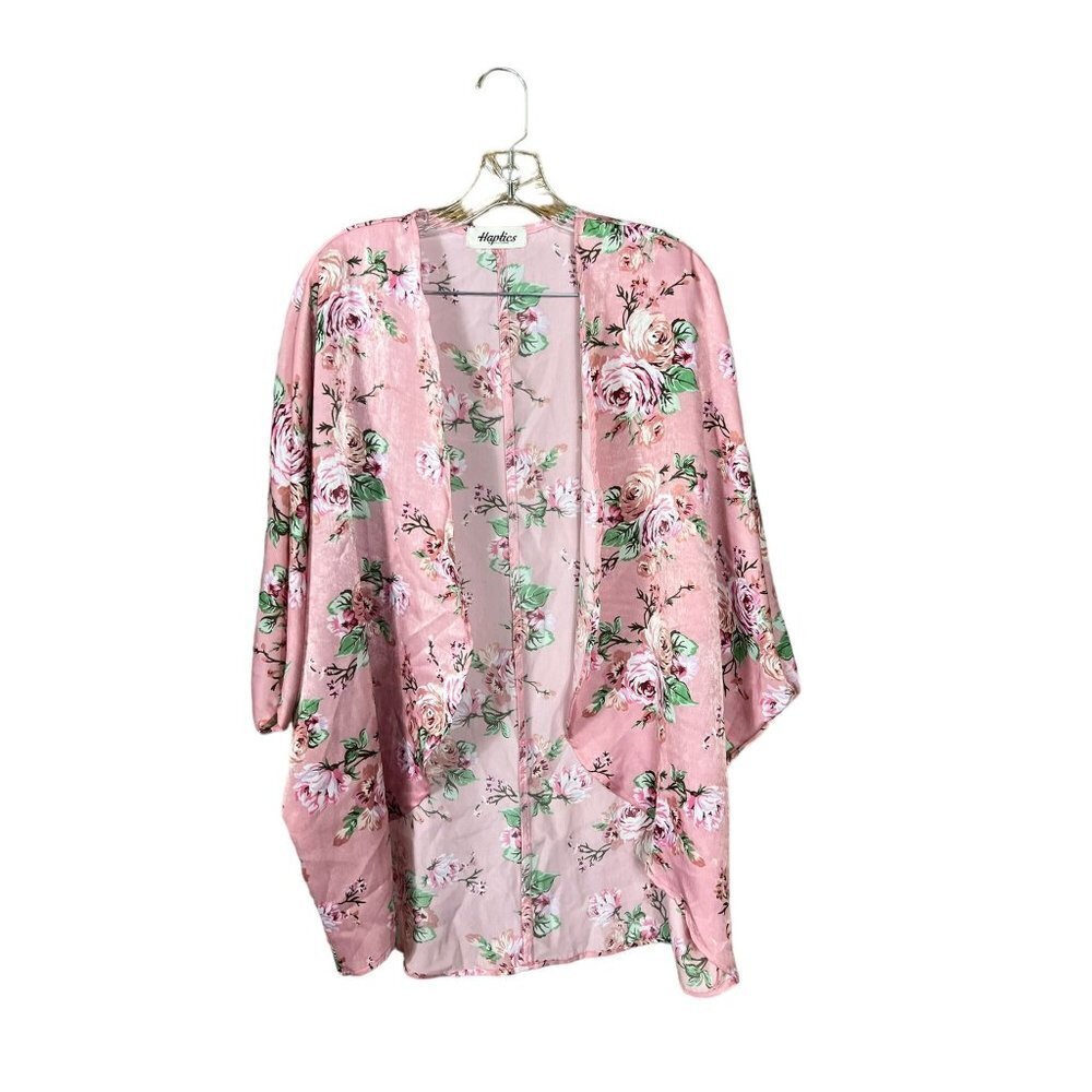Haptics Women's Light Pink Floral Silk Like Kimono